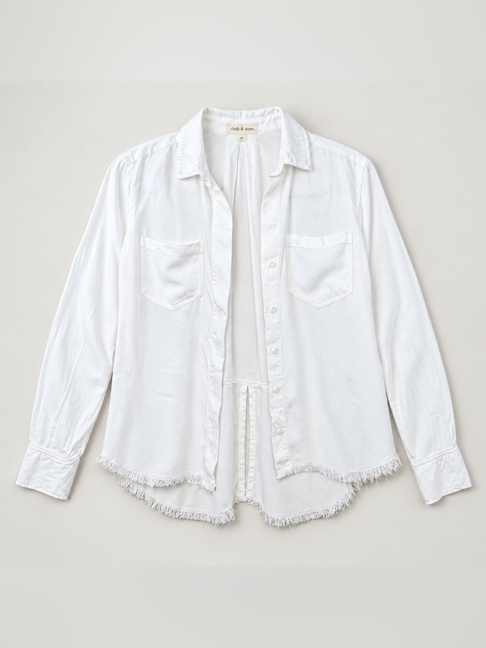Cloth & Stone Anthropologie White Raw Hem High-Low Button Down Shirt
